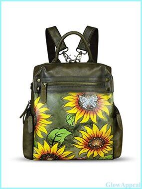 Genuine Leather Backpack Hand Painted Convertible Women's Handbag